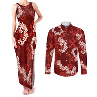 Mokihana Maile and Ilima Leis Couples Matching Tank Maxi Dress and Long Sleeve Button Shirt Ulaʻula Hawaiian Tapa Quilt Pattern - Polynesian Pride