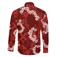 Mokihana Maile and Ilima Leis Family Matching Long Sleeve Bodycon Dress and Hawaiian Shirt Ulaʻula Hawaiian Tapa Quilt Pattern - Polynesian Pride