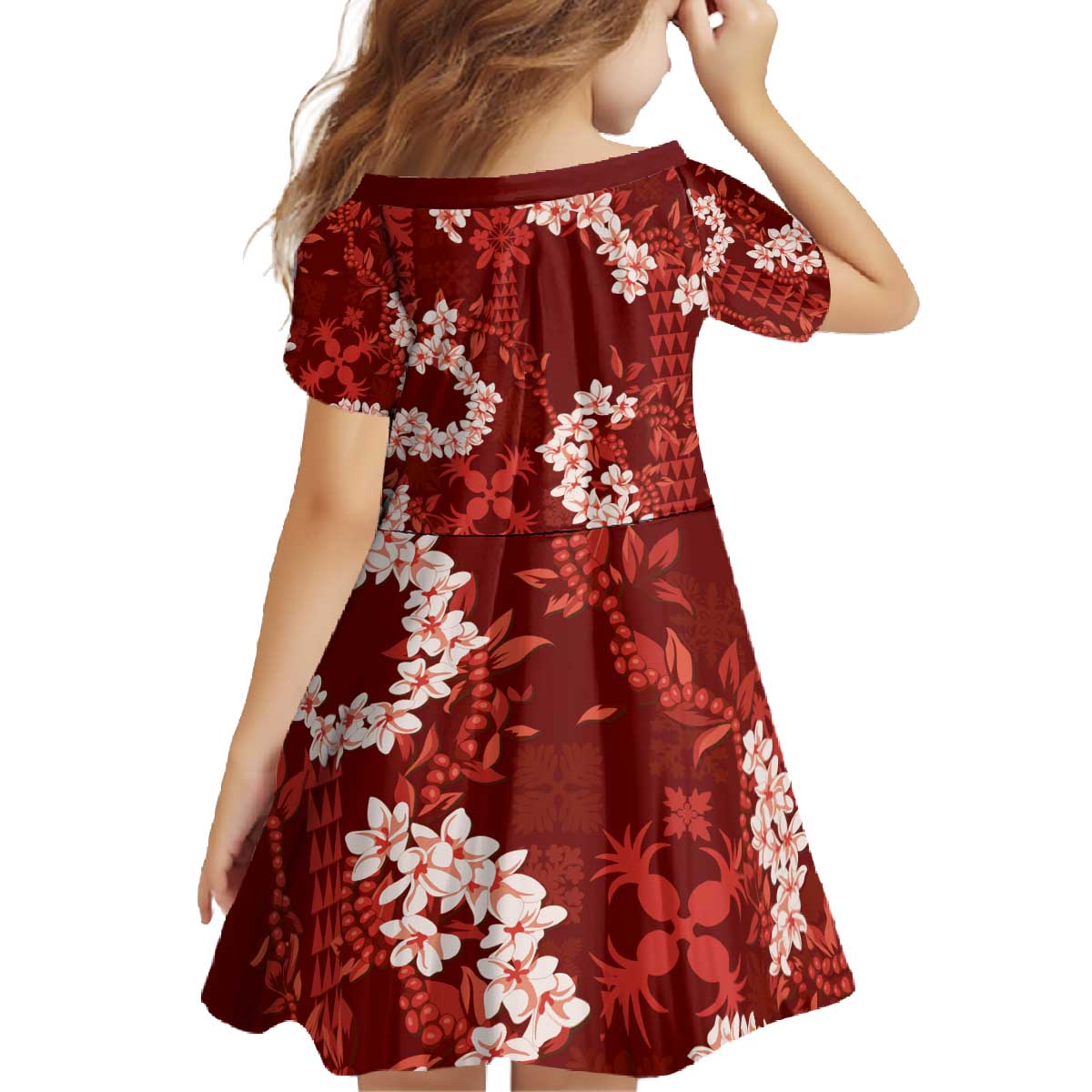 Mokihana Maile and Ilima Leis Family Matching Off The Shoulder Long Sleeve Dress and Hawaiian Shirt Ulaʻula Hawaiian Tapa Quilt Pattern - Polynesian Pride