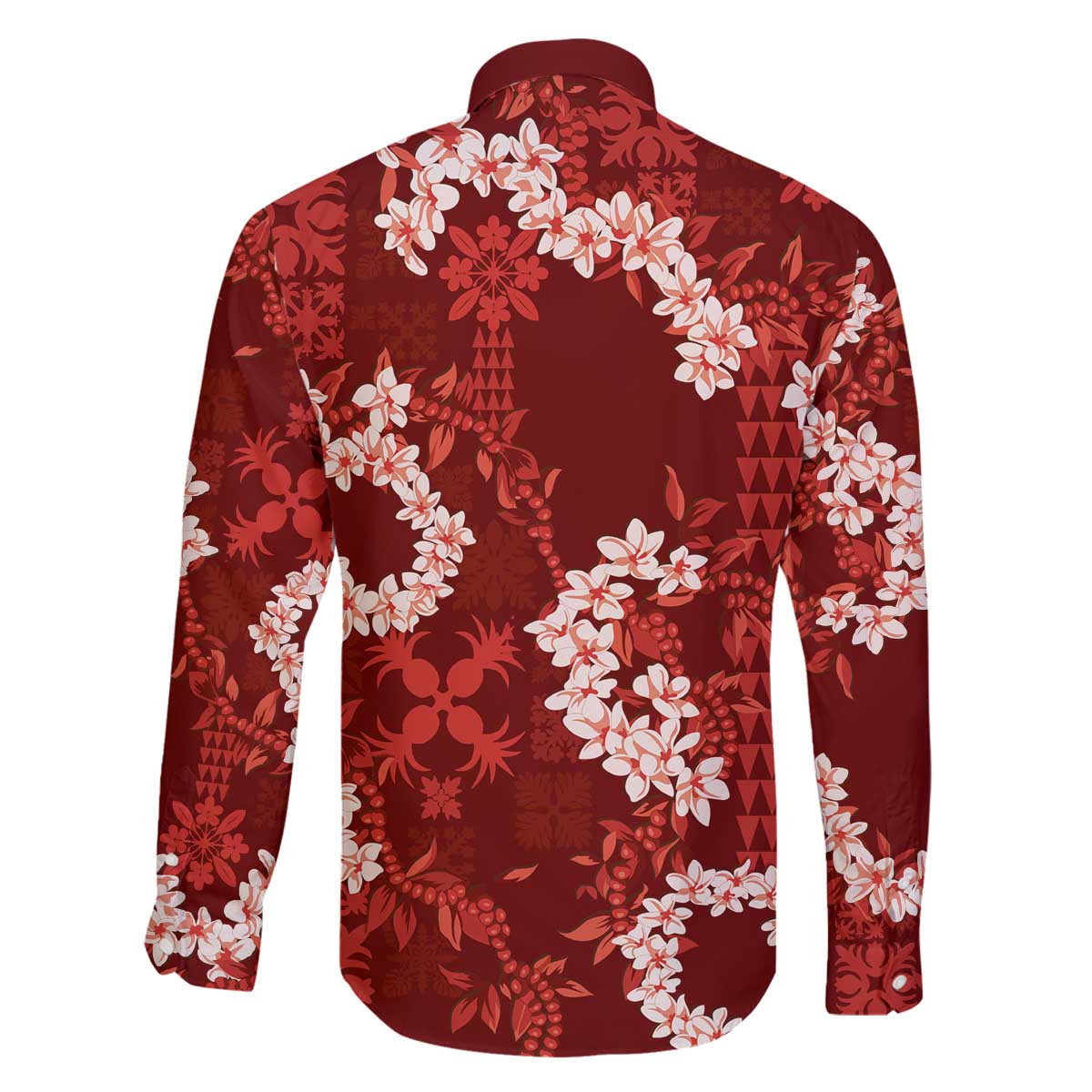 Mokihana Maile and Ilima Leis Family Matching Off The Shoulder Long Sleeve Dress and Hawaiian Shirt Ulaʻula Hawaiian Tapa Quilt Pattern - Polynesian Pride