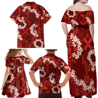 Mokihana Maile and Ilima Leis Family Matching Off Shoulder Maxi Dress and Hawaiian Shirt Ulaʻula Hawaiian Tapa Quilt Pattern - Polynesian Pride