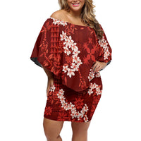 Mokihana Maile and Ilima Leis Family Matching Off Shoulder Short Dress and Hawaiian Shirt Ulaʻula Hawaiian Tapa Quilt Pattern - Polynesian Pride