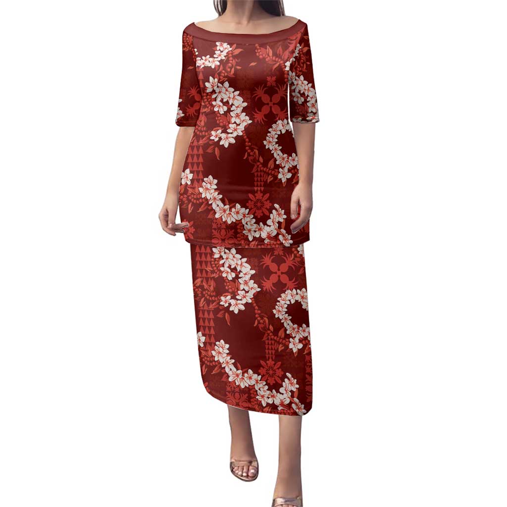 Mokihana Maile and Ilima Leis Family Matching Puletasi and Hawaiian Shirt Ulaʻula Hawaiian Tapa Quilt Pattern - Polynesian Pride