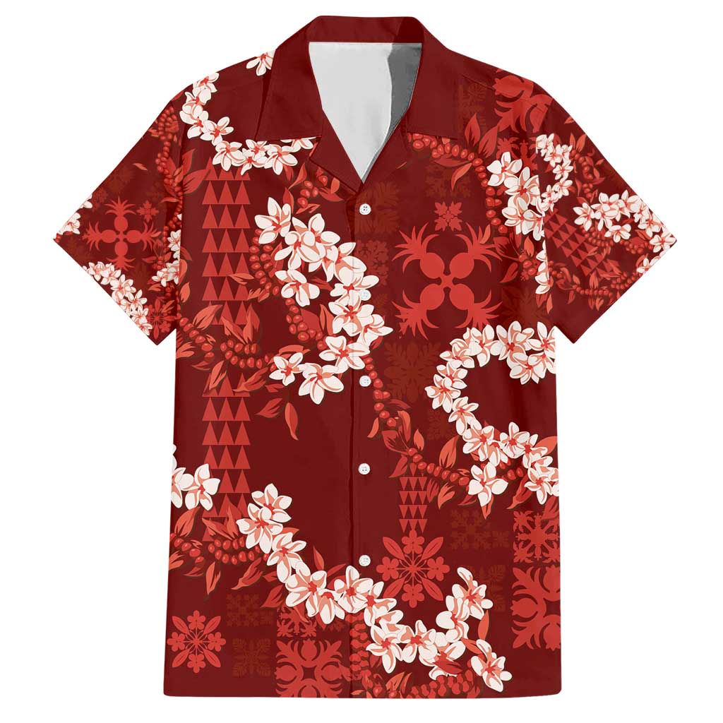 Mokihana Maile and Ilima Leis Family Matching Short Sleeve Bodycon Dress and Hawaiian Shirt Ulaʻula Hawaiian Tapa Quilt Pattern - Polynesian Pride