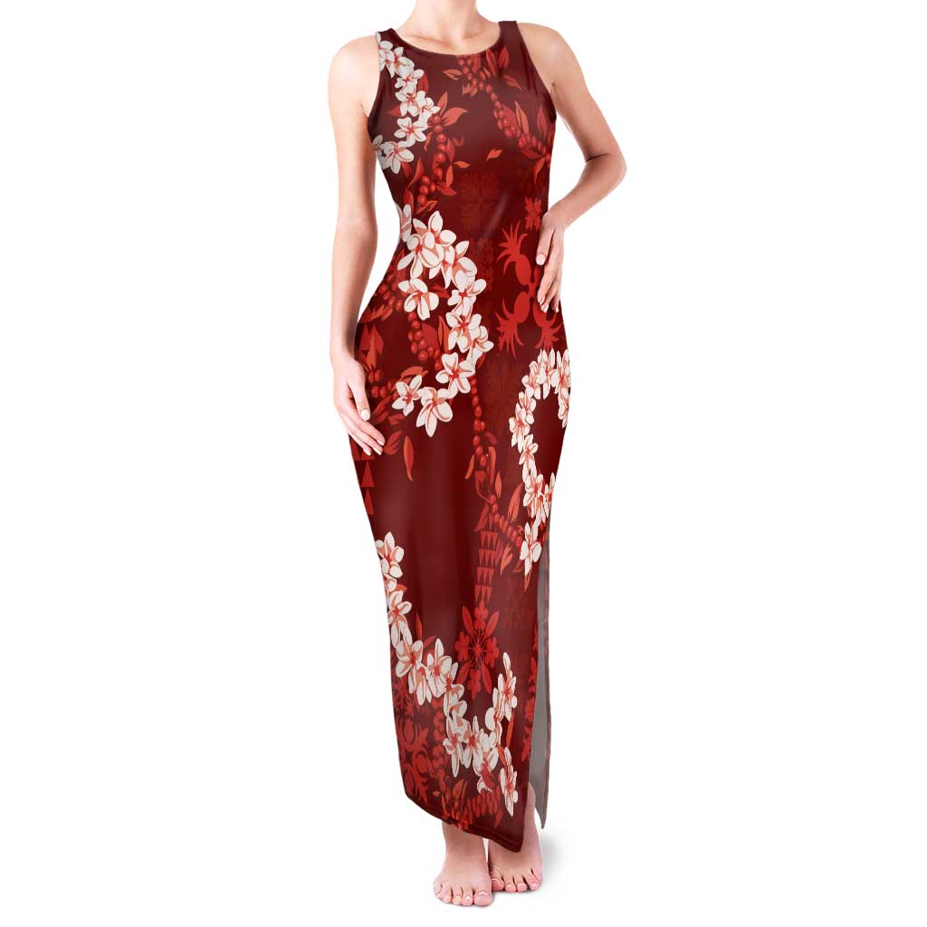 Mokihana Maile and Ilima Leis Family Matching Tank Maxi Dress and Hawaiian Shirt Ulaʻula Hawaiian Tapa Quilt Pattern - Polynesian Pride