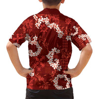 Mokihana Maile and Ilima Leis Kid Hawaiian Shirt Ulaʻula Hawaiian Tapa Quilt Pattern - Polynesian Pride