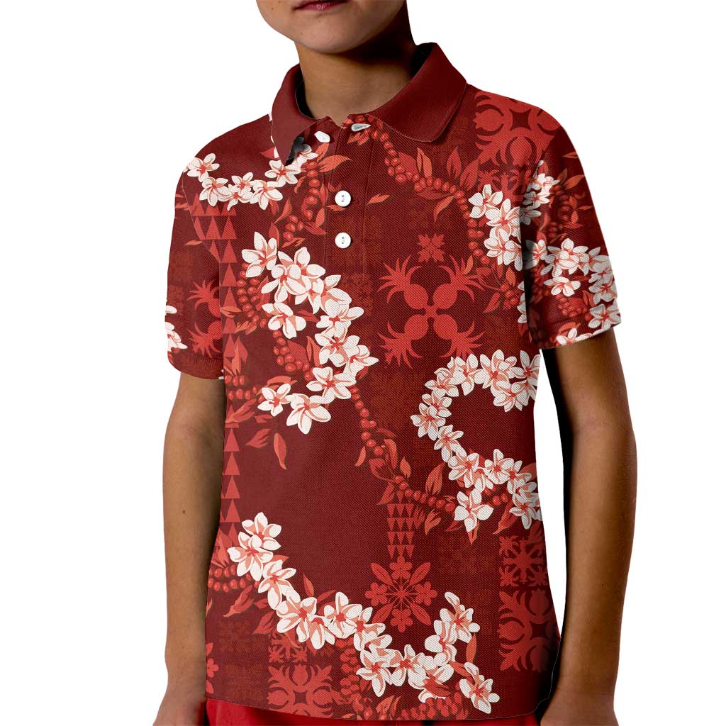 Mokihana Maile and Ilima Leis Kid Polo Shirt Ulaʻula Hawaiian Tapa Quilt Pattern - Polynesian Pride