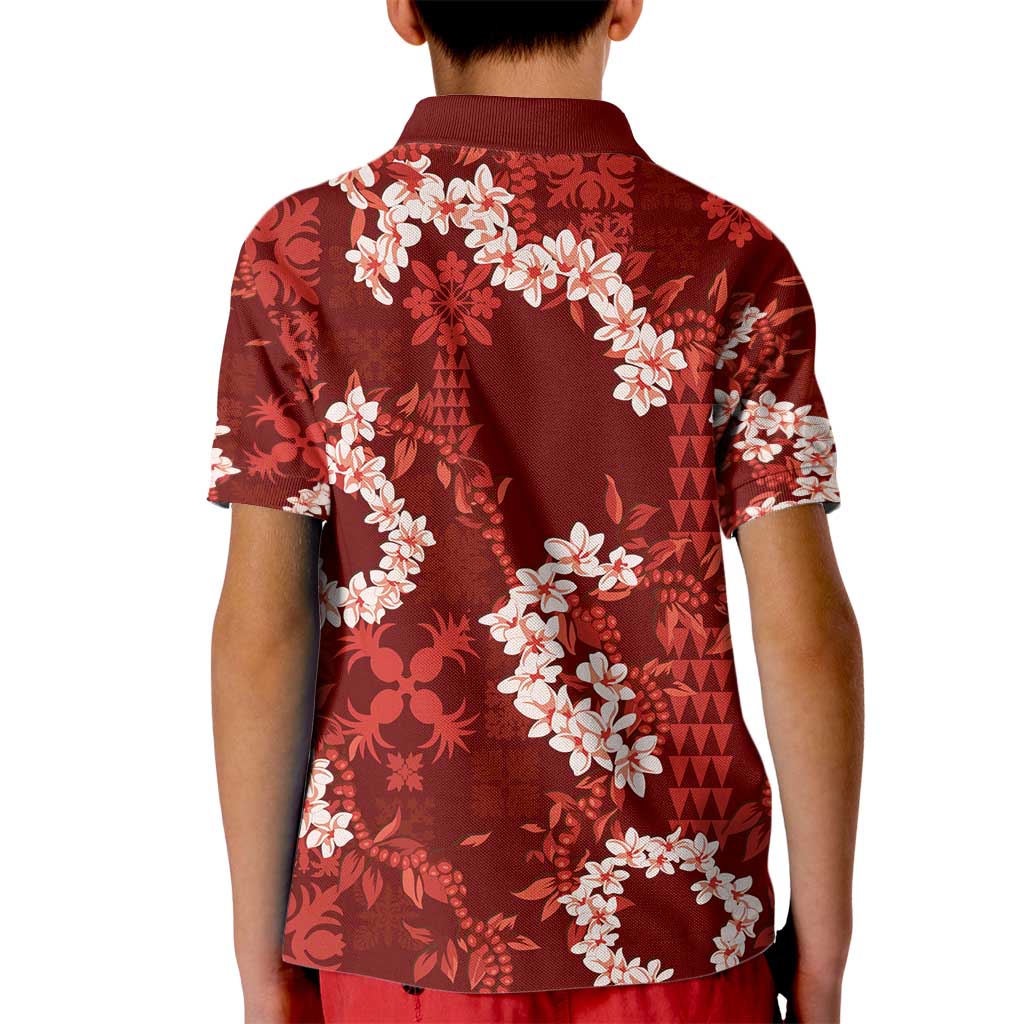 Mokihana Maile and Ilima Leis Kid Polo Shirt Ulaʻula Hawaiian Tapa Quilt Pattern - Polynesian Pride