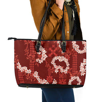 Mokihana Maile and Ilima Leis Leather Tote Bag Ulaʻula Hawaiian Tapa Quilt Pattern - Polynesian Pride