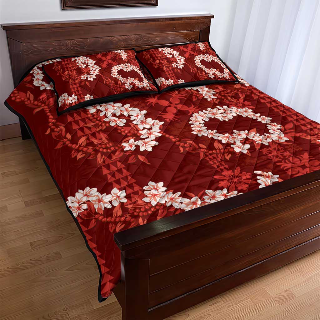 Mokihana Maile and Ilima Leis Quilt Bed Set Ulaʻula Hawaiian Tapa Quilt Pattern - Polynesian Pride