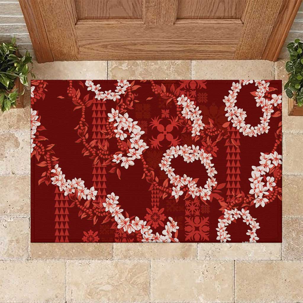 Mokihana Maile and Ilima Leis Rubber Doormat Ulaʻula Hawaiian Tapa Quilt Pattern - Polynesian Pride