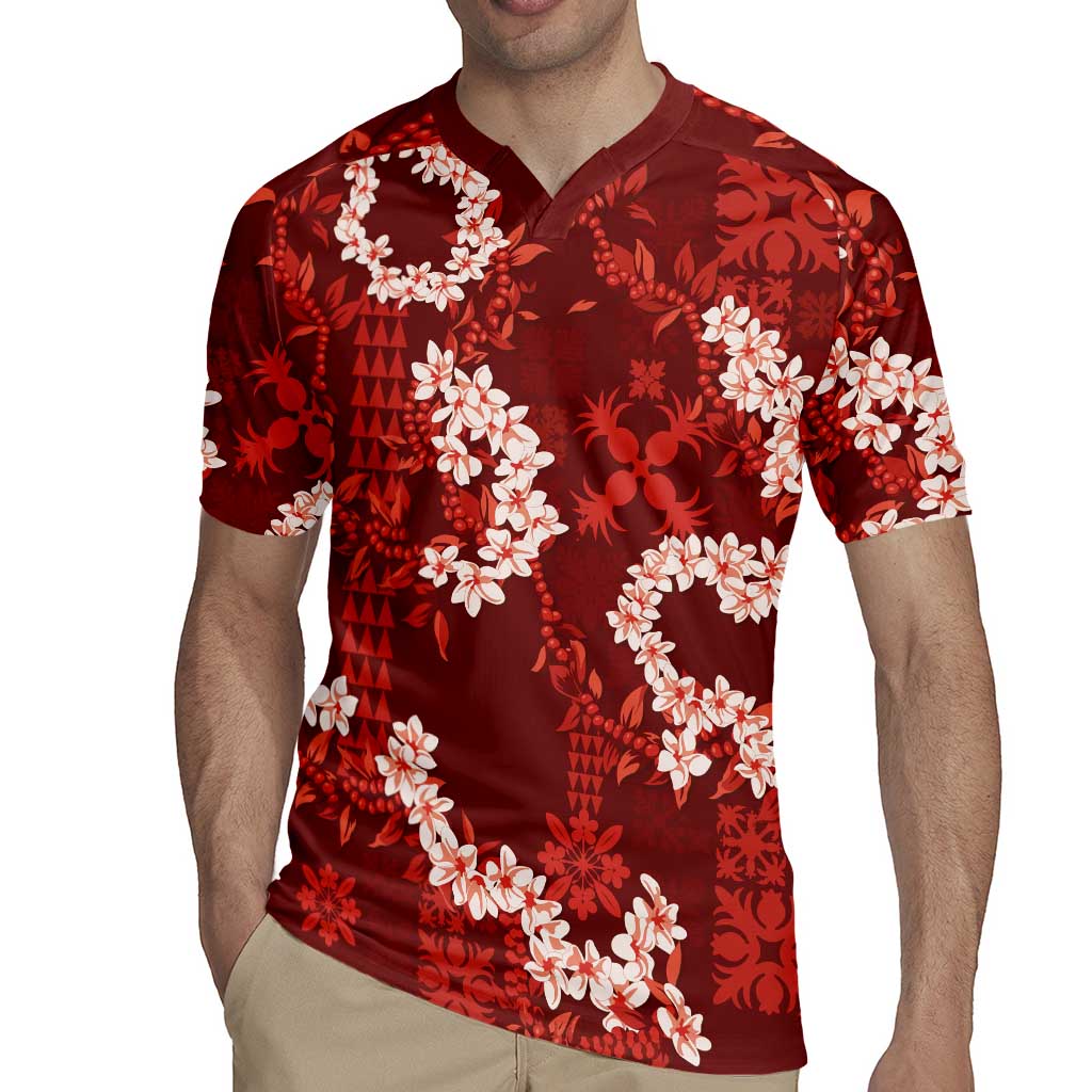 Mokihana Maile and Ilima Leis Rugby Jersey Ulaʻula Hawaiian Tapa Quilt Pattern LT9 - Polynesian Pride