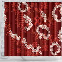 Mokihana Maile and Ilima Leis Shower Curtain Ulaʻula Hawaiian Tapa Quilt Pattern - Polynesian Pride