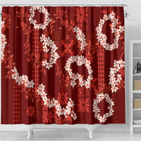 Mokihana Maile and Ilima Leis Shower Curtain Ulaʻula Hawaiian Tapa Quilt Pattern - Polynesian Pride