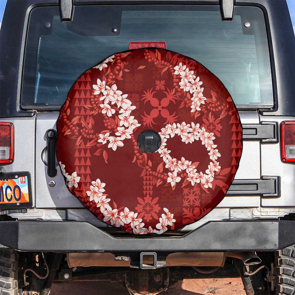 Mokihana Maile and Ilima Leis Spare Tire Cover Ulaʻula Hawaiian Tapa Quilt Pattern - Polynesian Pride