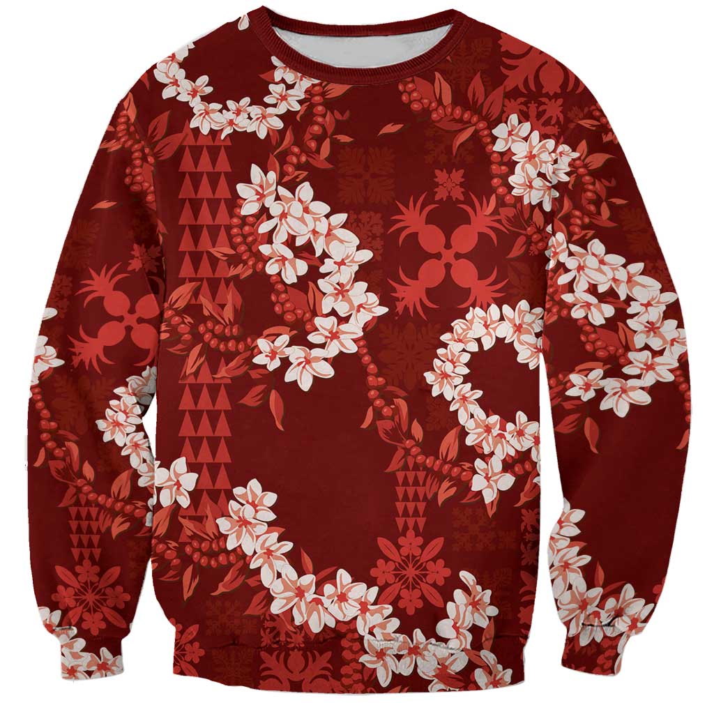 Mokihana Maile and Ilima Leis Sweatshirt Ulaʻula Hawaiian Tapa Quilt Pattern - Polynesian Pride