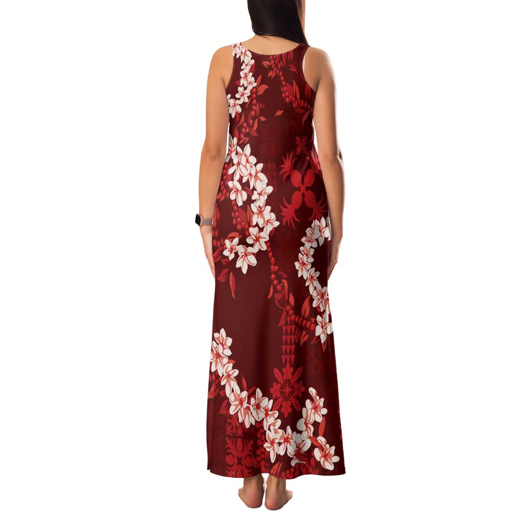 Mokihana Maile and Ilima Leis Tank Maxi Dress Ulaʻula Hawaiian Tapa Quilt Pattern - Polynesian Pride