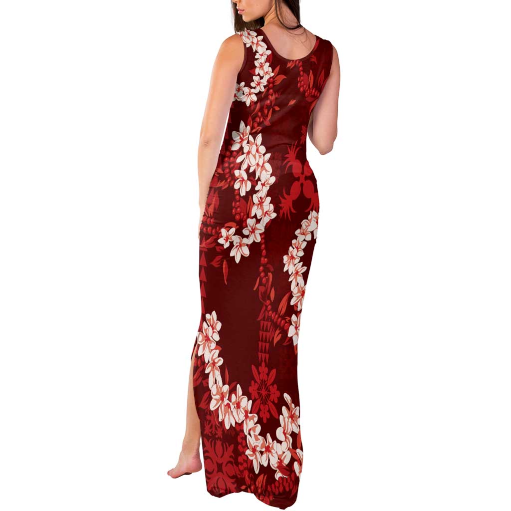 Mokihana Maile and Ilima Leis Tank Maxi Dress Ulaʻula Hawaiian Tapa Quilt Pattern - Polynesian Pride