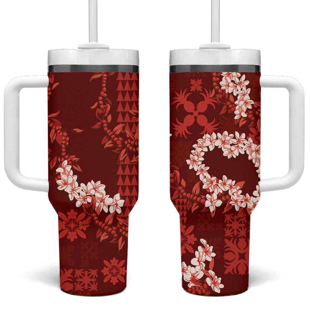 Mokihana Maile and Ilima Leis Tumbler With Handle Ulaʻula Hawaiian Tapa Quilt Pattern - Polynesian Pride
