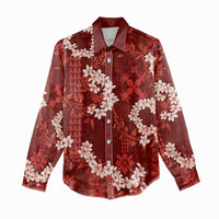 Mokihana Maile and Ilima Leis Women Casual Shirt Ulaʻula Hawaiian Tapa Quilt Pattern - Polynesian Pride