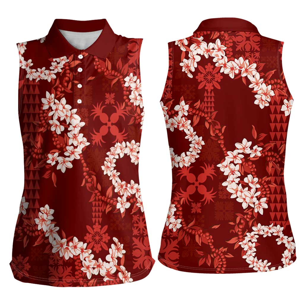 Mokihana Maile and Ilima Leis Women Sleeveless Polo Shirt Ulaʻula Hawaiian Tapa Quilt Pattern - Polynesian Pride