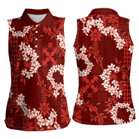 Mokihana Maile and Ilima Leis Women Sleeveless Polo Shirt Ulaʻula Hawaiian Tapa Quilt Pattern - Polynesian Pride