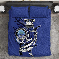 Personalized FSM 1986 Independence Day Bedding Set Polynesian Shark Tattoo Style LT9 Blue - Polynesian Pride