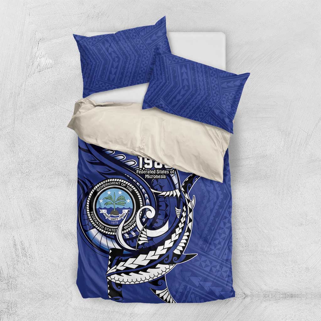 Personalized FSM 1986 Independence Day Bedding Set Polynesian Shark Tattoo Style LT9 US Twin 172cm x 218cm Blue - Polynesian Pride