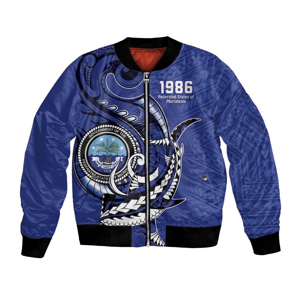 Personalized FSM 1986 Independence Day Bomber Jacket Polynesian Shark Tattoo Style LT9 Unisex Blue - Polynesian Pride