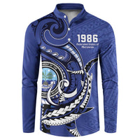 Personalized FSM 1986 Independence Day Button Sweatshirt Polynesian Shark Tattoo Style LT9 Blue - Polynesian Pride