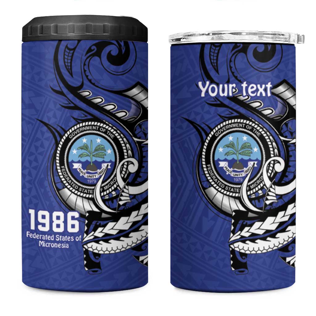 Personalized FSM 1986 Independence Day 4 in 1 Can Cooler Tumbler Polynesian Shark Tattoo Style LT9 One Size: 16 oz Blue - Polynesian Pride