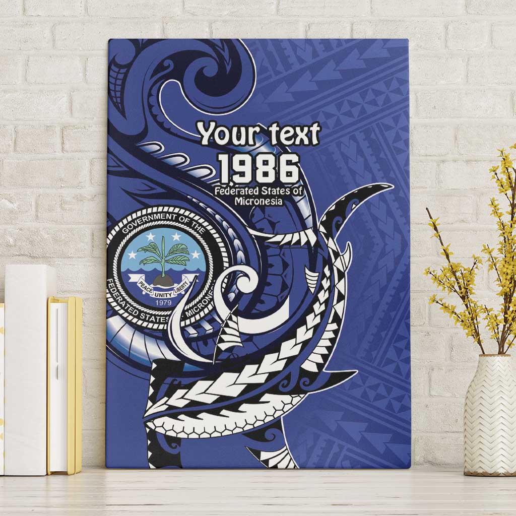 Personalized FSM 1986 Independence Day Canvas Wall Art Polynesian Shark Tattoo Style LT9 Without Frame Blue - Polynesian Pride