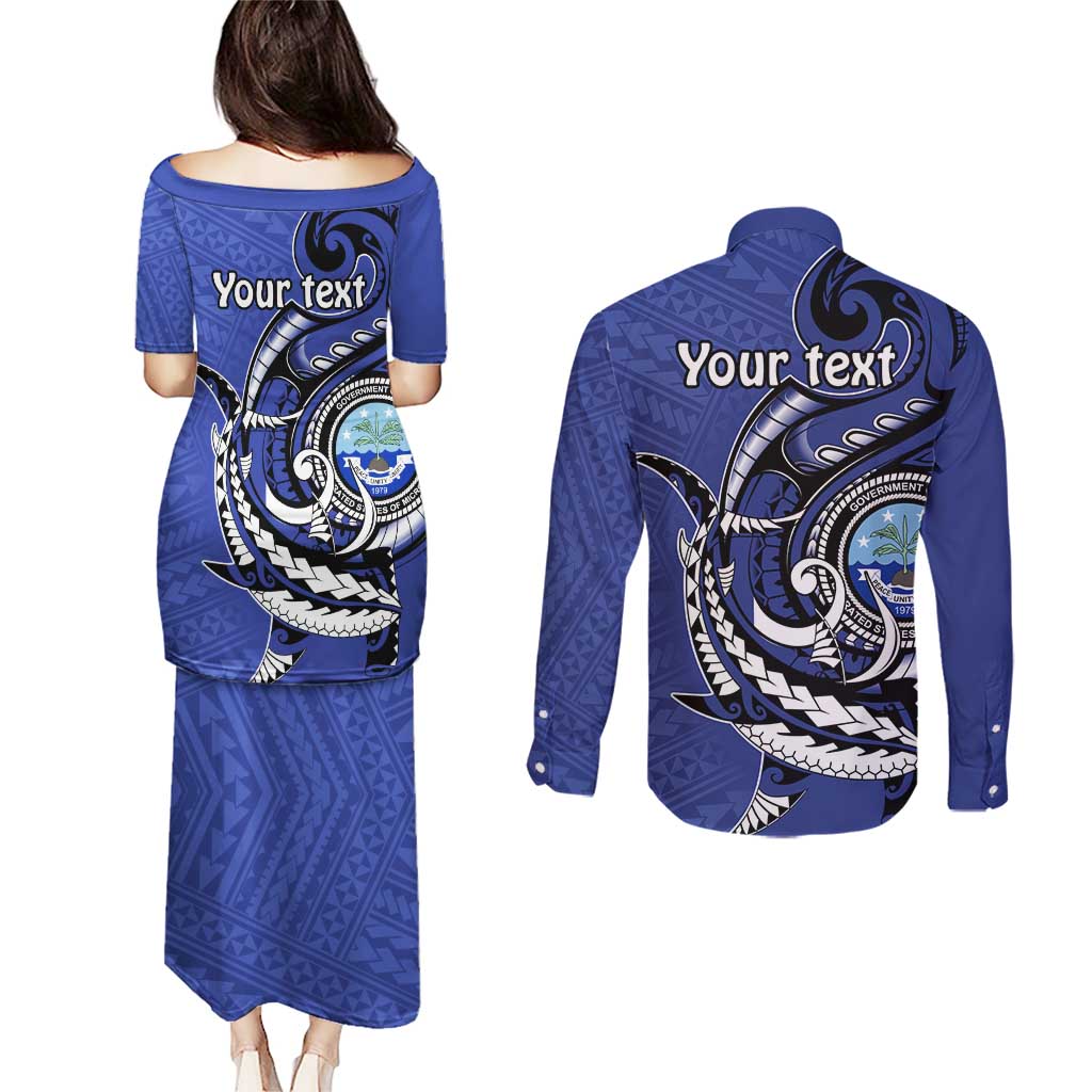 Personalized FSM 1986 Independence Day Couples Matching Puletasi and Long Sleeve Button Shirt Polynesian Shark Tattoo Style LT9 - Polynesian Pride