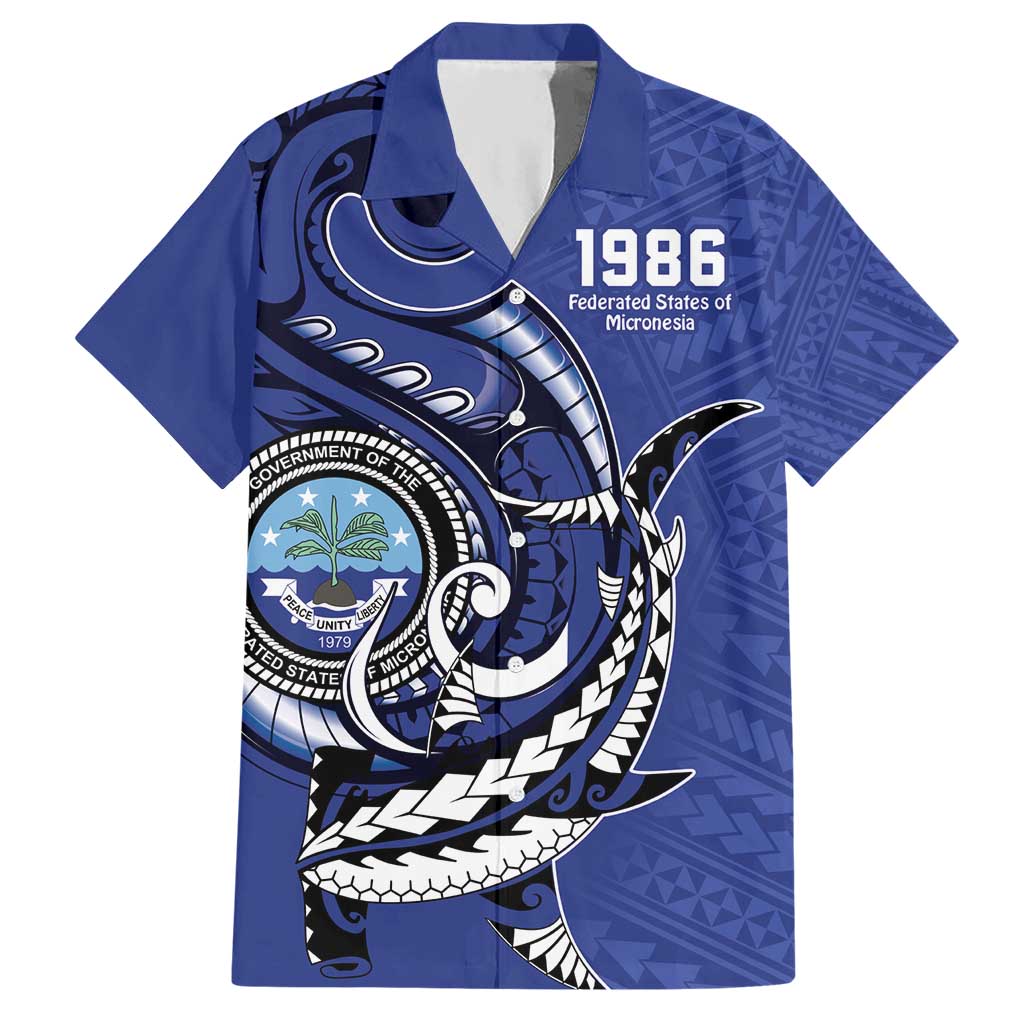 Personalized FSM 1986 Independence Day Hawaiian Shirt Polynesian Shark Tattoo Style LT9 Blue - Polynesian Pride