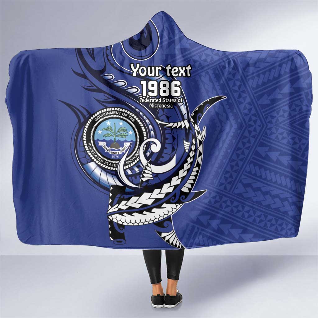 Personalized FSM 1986 Independence Day Hooded Blanket Polynesian Shark Tattoo Style LT9 One Size Blue - Polynesian Pride