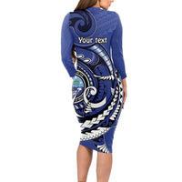 Personalized FSM 1986 Independence Day Long Sleeve Bodycon Dress Polynesian Shark Tattoo Style