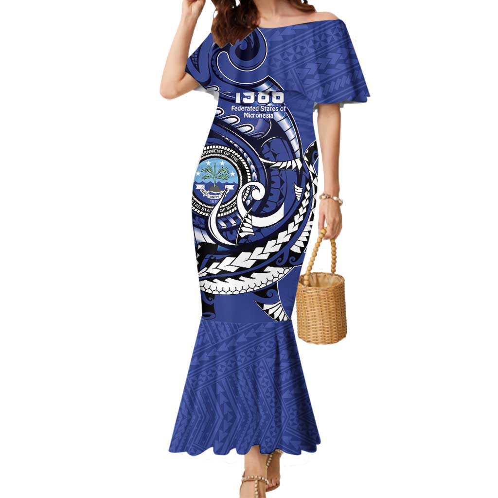 Personalized FSM 1986 Independence Day Mermaid Dress Polynesian Shark Tattoo Style LT9 Women Blue - Polynesian Pride