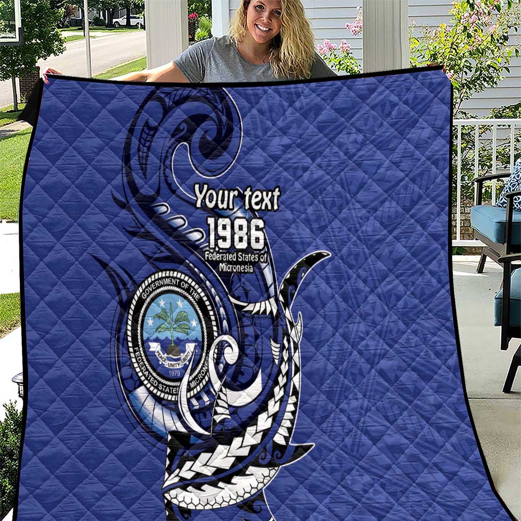 Personalized FSM 1986 Independence Day Quilt Polynesian Shark Tattoo Style LT9 Blue - Polynesian Pride