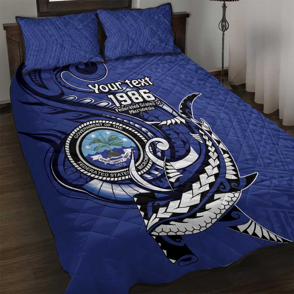 Personalized FSM 1986 Independence Day Quilt Bed Set Polynesian Shark Tattoo Style LT9 Blue - Polynesian Pride