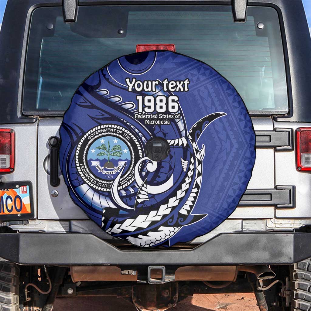 Personalized FSM 1986 Independence Day Spare Tire Cover Polynesian Shark Tattoo Style LT9 Blue - Polynesian Pride