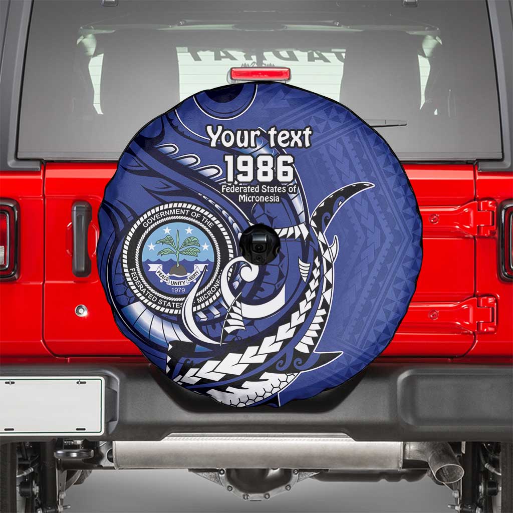Personalized FSM 1986 Independence Day Spare Tire Cover Polynesian Shark Tattoo Style