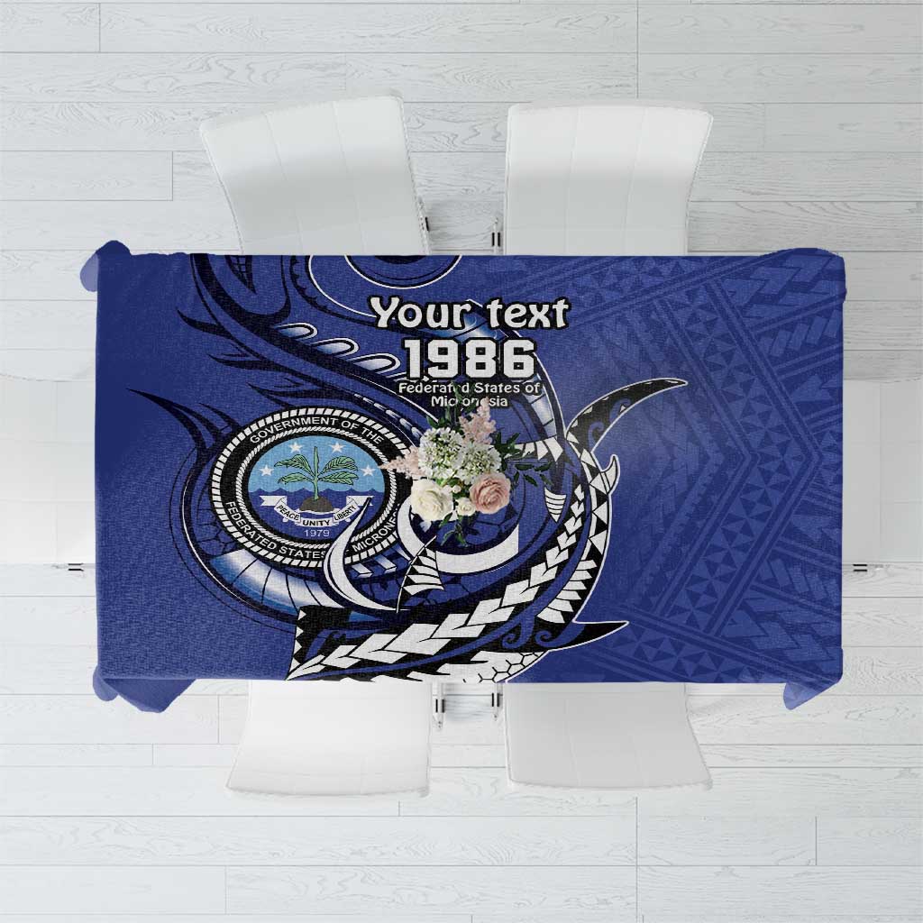 Personalized FSM 1986 Independence Day Tablecloth Polynesian Shark Tattoo Style LT9 Blue - Polynesian Pride