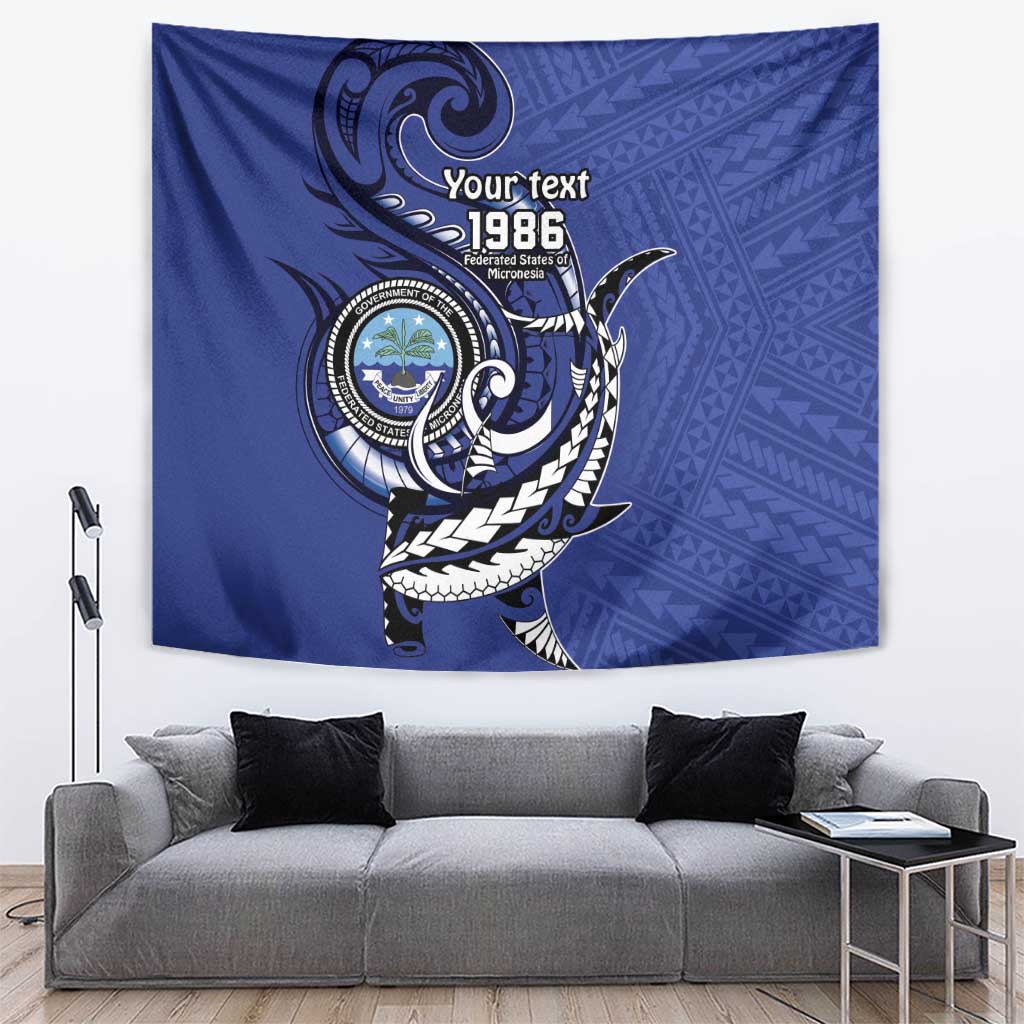 Personalized FSM 1986 Independence Day Tapestry Polynesian Shark Tattoo Style LT9 Blue - Polynesian Pride