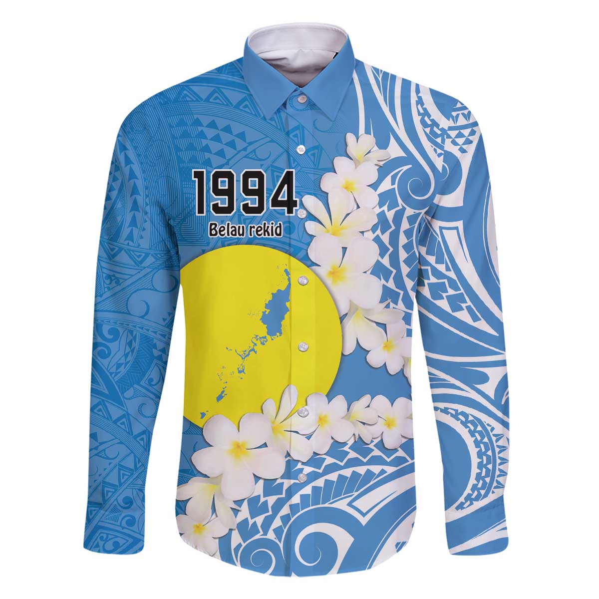 Personalized Palau 1994 Belau Rekid Family Matching Off The Shoulder Long Sleeve Dress and Hawaiian Shirt Polynesian Plumeria Style