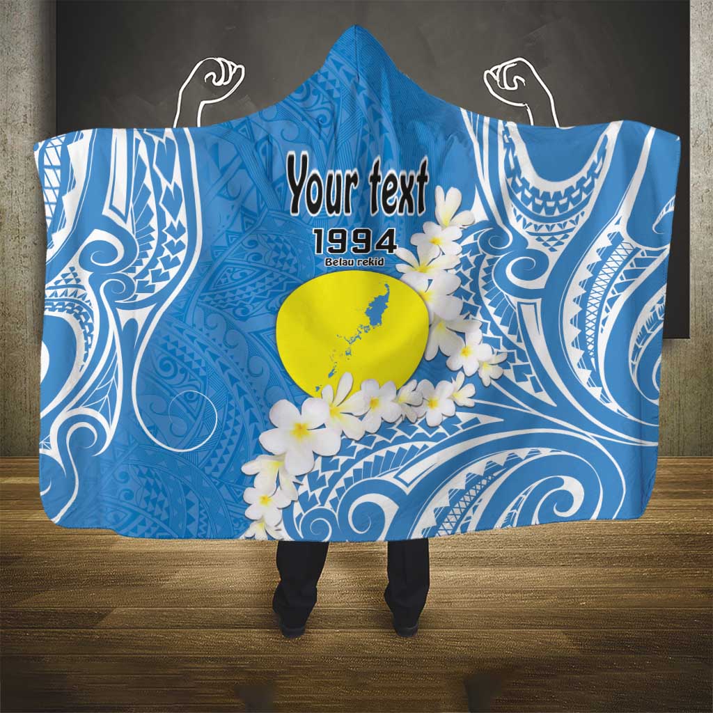 Personalized Palau 1994 Belau Rekid Hooded Blanket Polynesian Plumeria Style