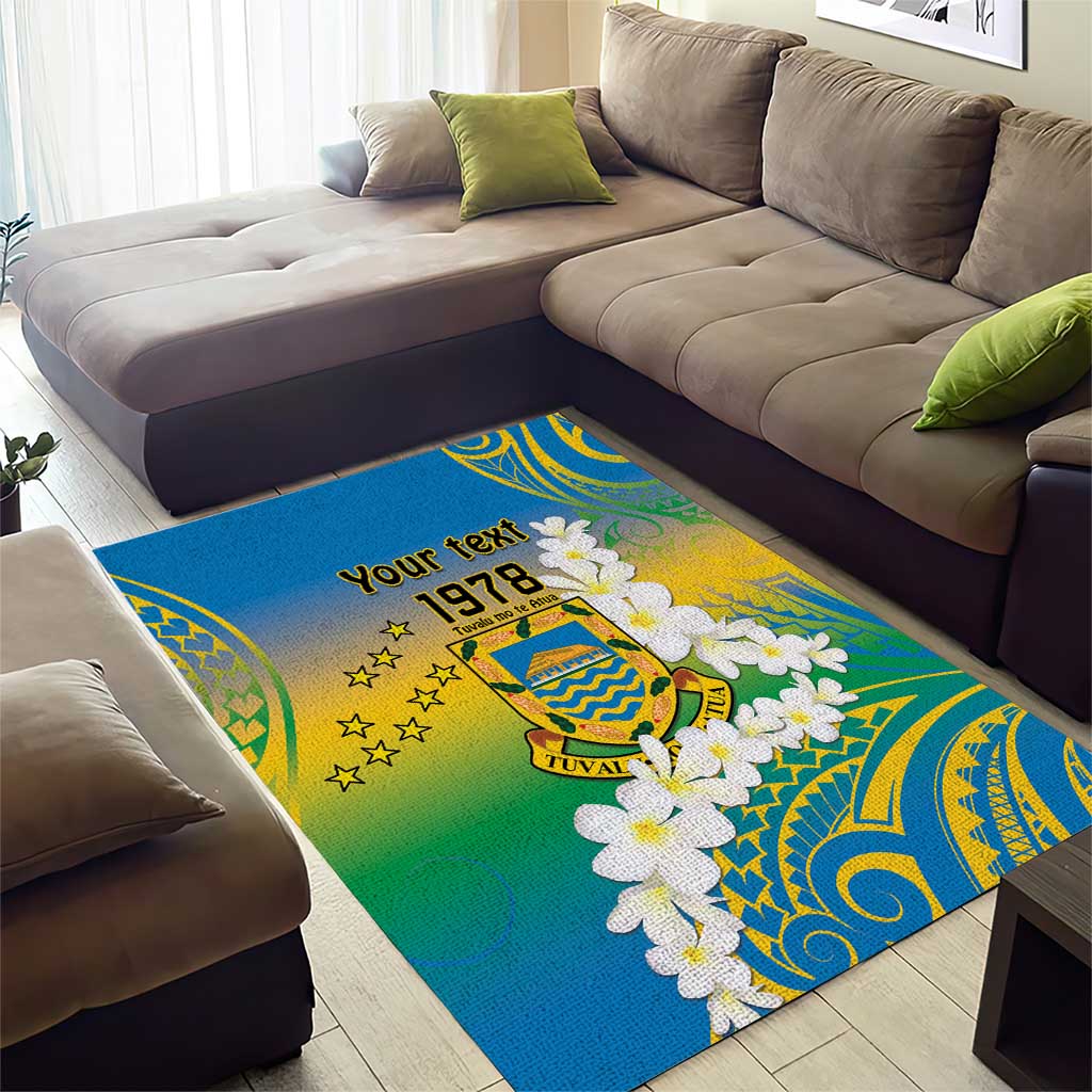 Personalised Tuvalu 1978 Independence Day Area Rug Polynesian Plumeria Style LT9 - Polynesian Pride