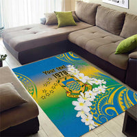 Personalised Tuvalu 1978 Independence Day Area Rug Polynesian Plumeria Style LT9 - Polynesian Pride