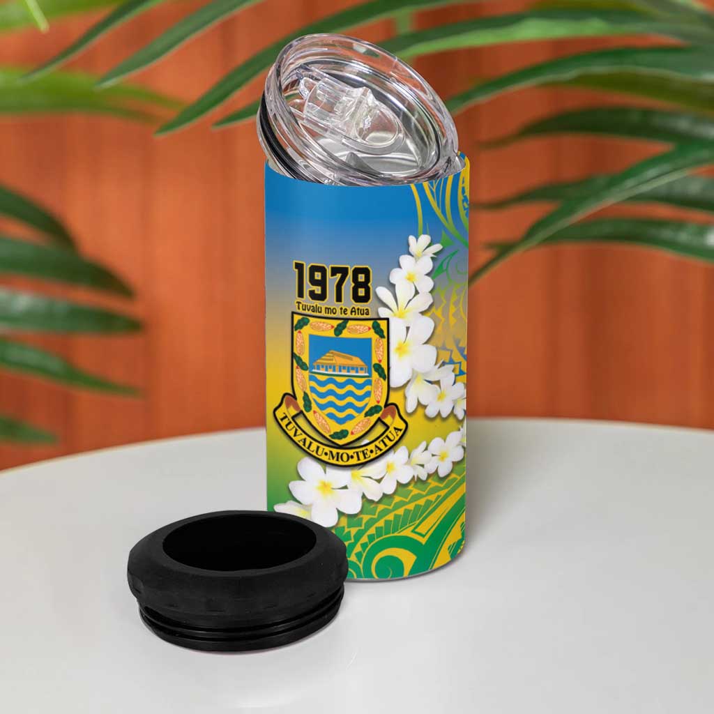 Personalised Tuvalu 1978 Independence Day 4 in 1 Can Cooler Tumbler Polynesian Plumeria Style LT9 - Polynesian Pride