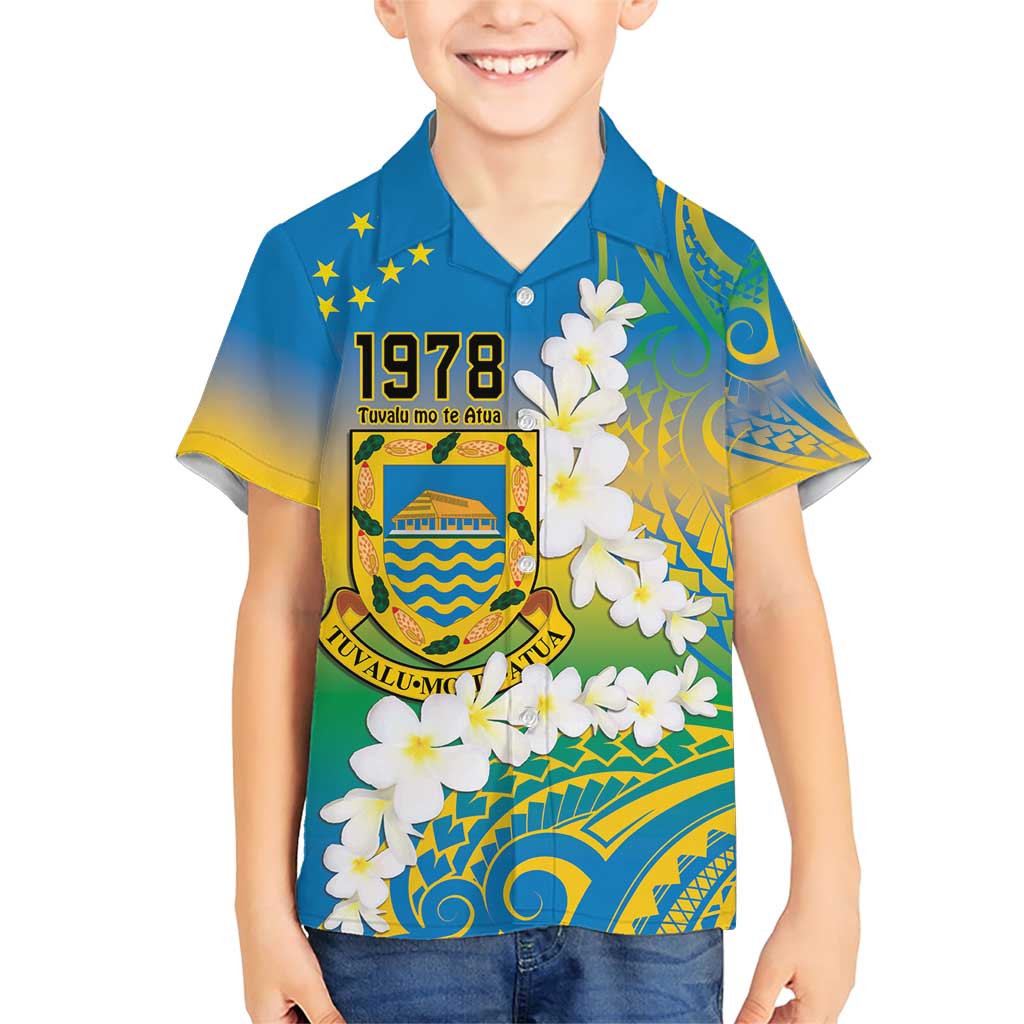 Personalised Tuvalu 1978 Independence Day Family Matching Short Sleeve Bodycon Dress and Hawaiian Shirt Polynesian Plumeria Style LT9 Son's Shirt Gradient - Polynesian Pride