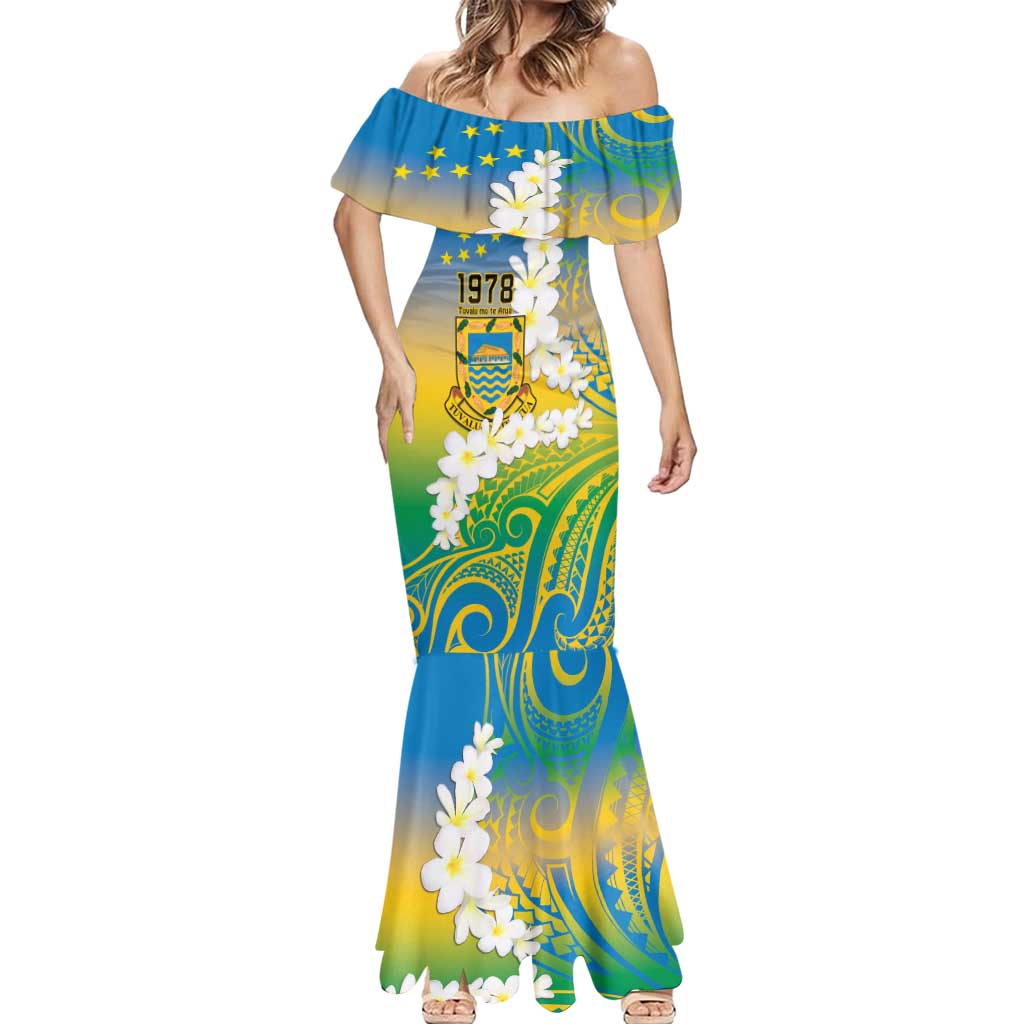Personalised Tuvalu 1978 Independence Day Mermaid Dress Polynesian Plumeria Style